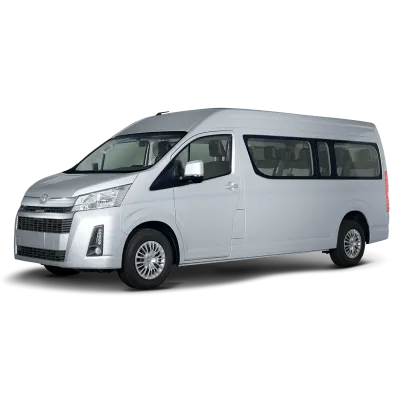 White Toyota Hiace passenger van used by MTG Transfers